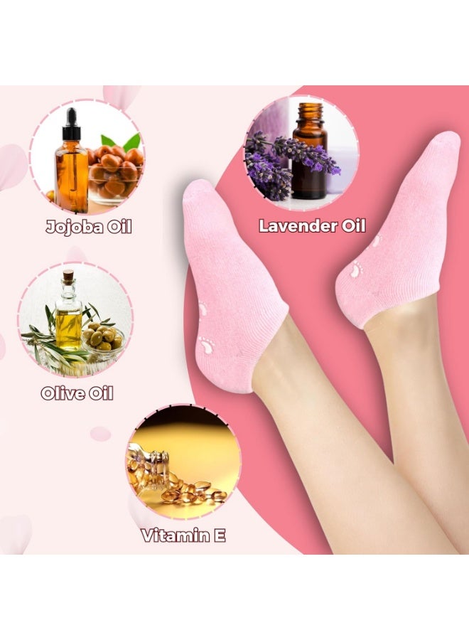 Meetion جوارب مرطبة للقدمين الجافتين والمتشققتين للنساء والرجال - جوارب هيدراتينغ جل لمرطب القدم أثناء الليل (1 زوج (وردي)) - Image 4