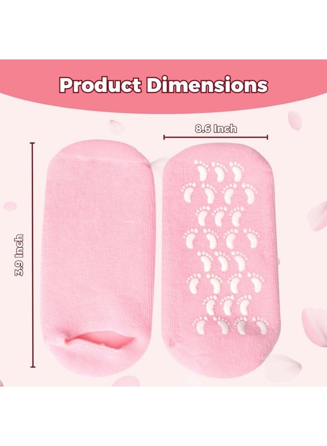 Meetion جوارب مرطبة للقدمين الجافتين والمتشققتين للنساء والرجال - جوارب هيدراتينغ جل لمرطب القدم أثناء الليل (1 زوج (وردي)) - Image 5