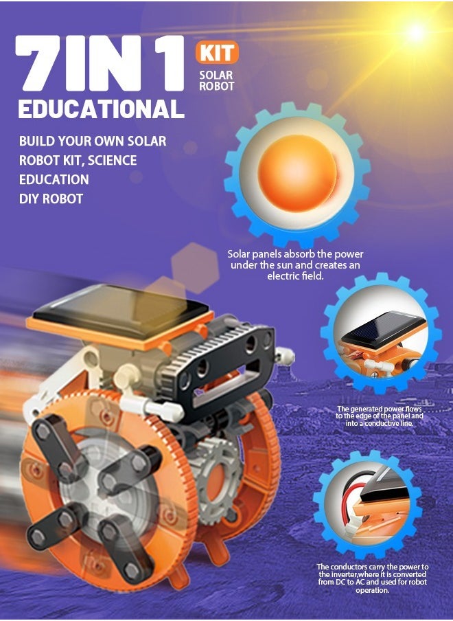 ERTYU ERTYU Solar Robot Toy Kit for Kids, 7 in 1 STEM Robot Toys Building Kits, Educational Science Experiment Kit Powered by Solar, DIY Educational Toy for 8 9 10 Year Old Boys Girls Birthday Gifts  - Image 2