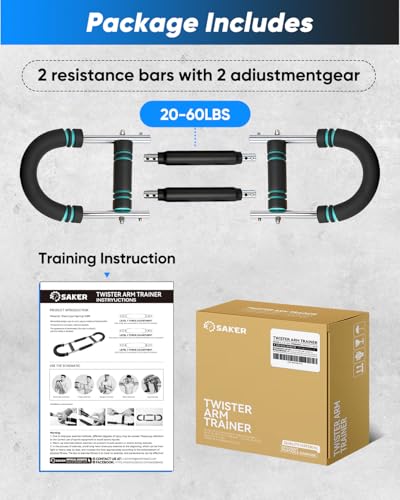 Saker Twister Arm Trainer, PowerTwist Arm Trainer, Adjustable Forearm Strengthener, Arm Exercise Equipment, Chest Workout Equipment, Portable Spring Resistance for Home Gym Equipment (20-60LB) - Image 2