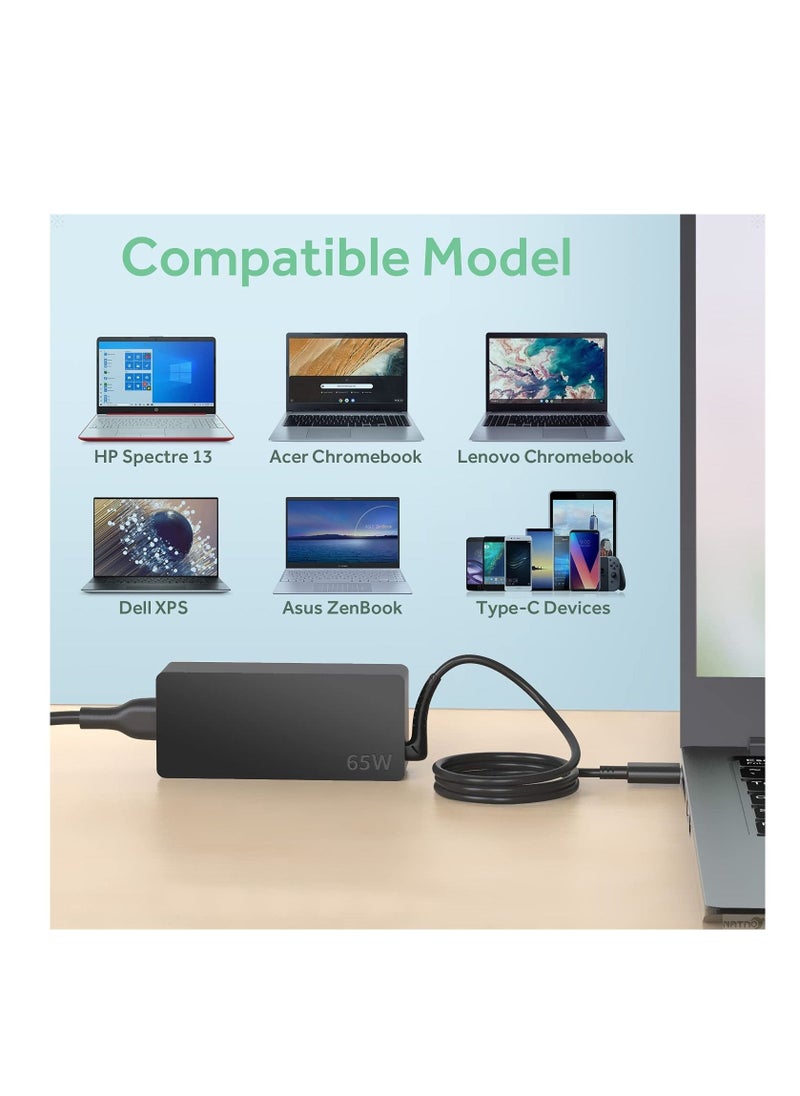 Ntech 65W 45W USB TYPE C Laptop Charger for Lenovo Chromebook ThinkPad X1 Carbon Yoga ADLX65YDC2A Fit for HP Dell Acer Asus Laptop with USB-C Charging  - Image 2