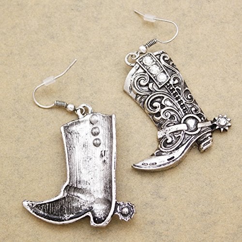 RechicGu Vintage Silver Western West Cowgirl Texas Boots Spur Dangle Drop Earrings Rodeo Boho Fancy Dress Costume - Image 5