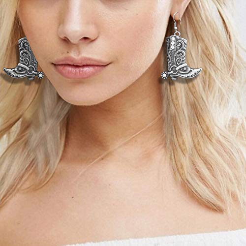RechicGu Vintage Silver Western West Cowgirl Texas Boots Spur Dangle Drop Earrings Rodeo Boho Fancy Dress Costume - Image 4