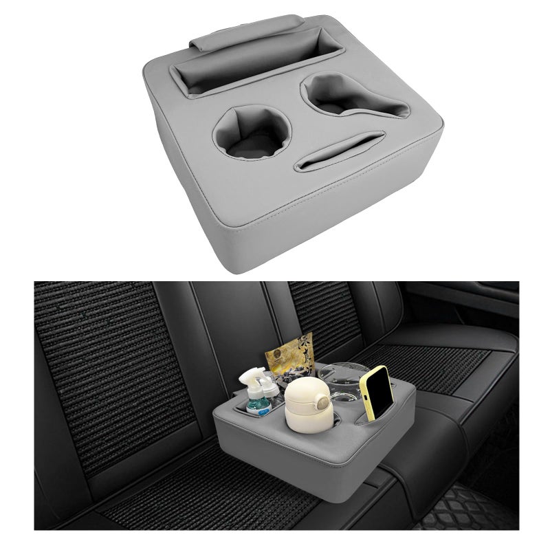 Kewucn Car Back Seat Organizer, Leather Sofa Cup Pocket, Waterproof Pillow to Store Drink Snack Phone, Universal Auto Couch Holder for Car, RV, Bed (Gray) - Image 1