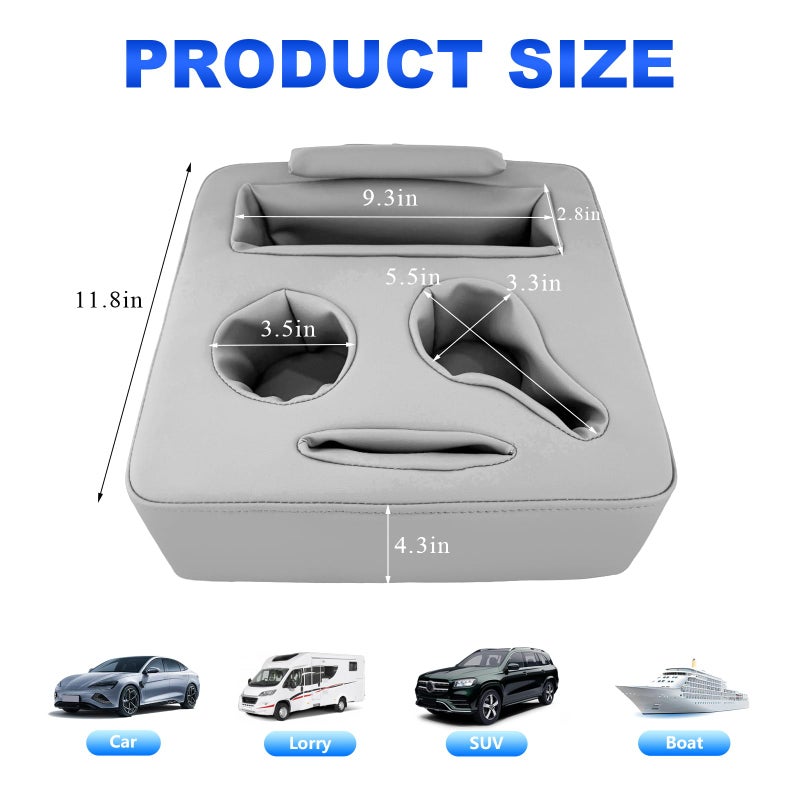 Kewucn Car Back Seat Organizer, Leather Sofa Cup Pocket, Waterproof Pillow to Store Drink Snack Phone, Universal Auto Couch Holder for Car, RV, Bed (Gray) - Image 2