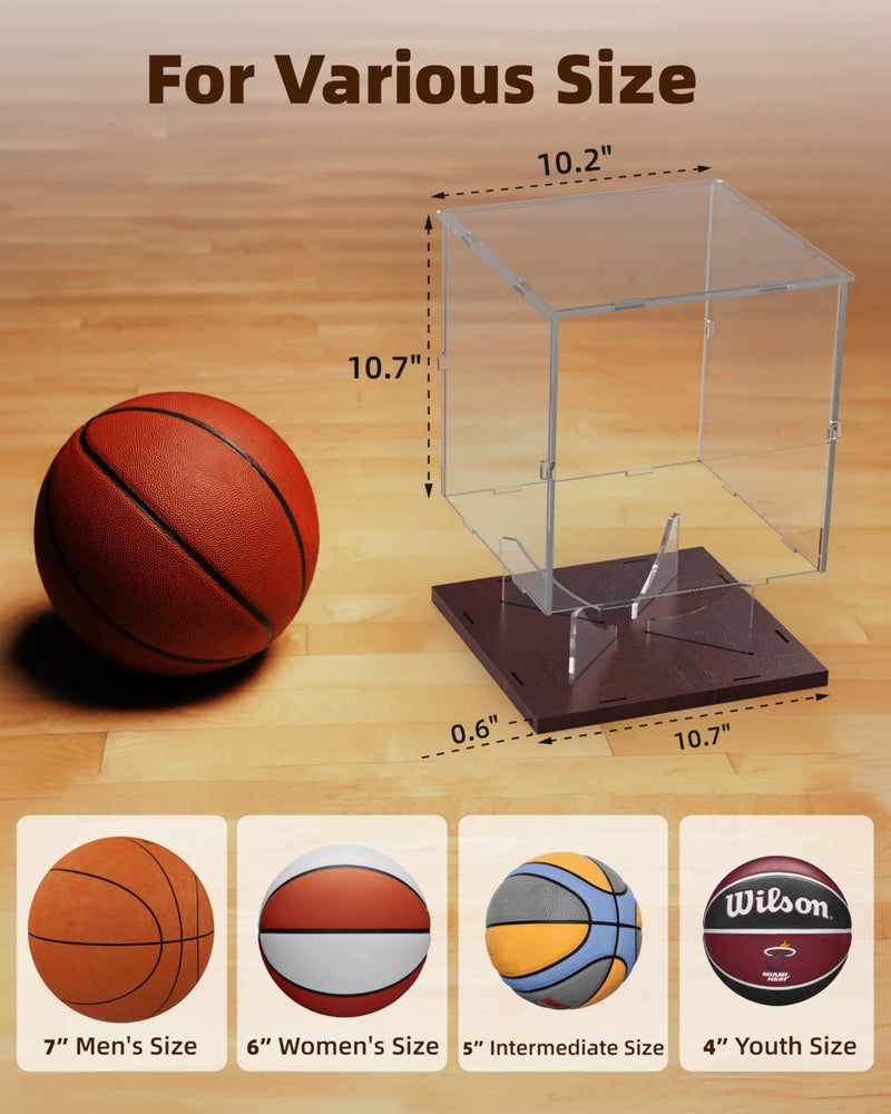 Fitense Basketball Display Case Acrylic Clear, UV Protected Basketball Stand Box Full Size with Solid Wood Base, Soccer Display for Autographed Standard NBA WNBA Ball Memorabilia Keepsake, Ideal Gift - Image 4