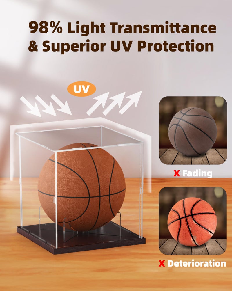 Fitense Basketball Display Case Acrylic Clear, UV Protected Basketball Stand Box Full Size with Solid Wood Base, Soccer Display for Autographed Standard NBA WNBA Ball Memorabilia Keepsake, Ideal Gift - Image 5