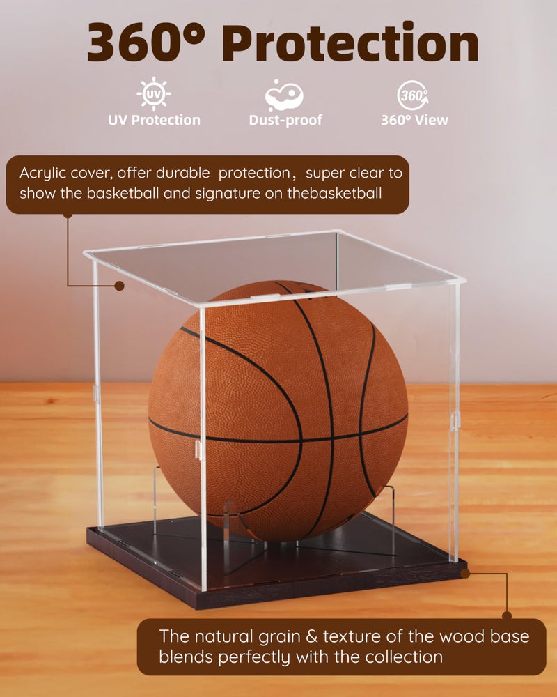 Fitense Basketball Display Case Acrylic Clear, UV Protected Basketball Stand Box Full Size with Solid Wood Base, Soccer Display for Autographed Standard NBA WNBA Ball Memorabilia Keepsake, Ideal Gift - Image 2