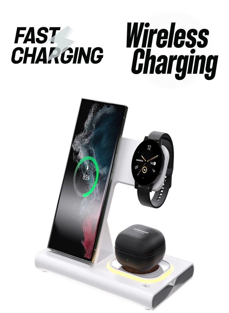 Upgraded charging station 3 in 1, foldable charger, suitable for Samsung mobile phones, watches, headphones 3 in 1 charging, easy to carry, suitable for travel and business hotels (white)  - Image 1