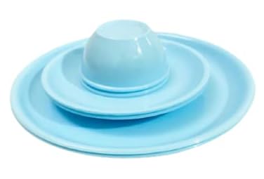AWICKTIK Microwave Safe Unbreakable Round Dinner Set 2 Dinner Platse 2 Small Plates 2 Pcs Bowls Blue Set of 6 Plastic - Image 1