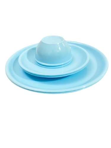 AWICKTIK Microwave Safe Unbreakable Round Dinner Set 2 Dinner Platse 2 Small Plates 2 Pcs Bowls Blue Set of 6 Plastic - Image 4