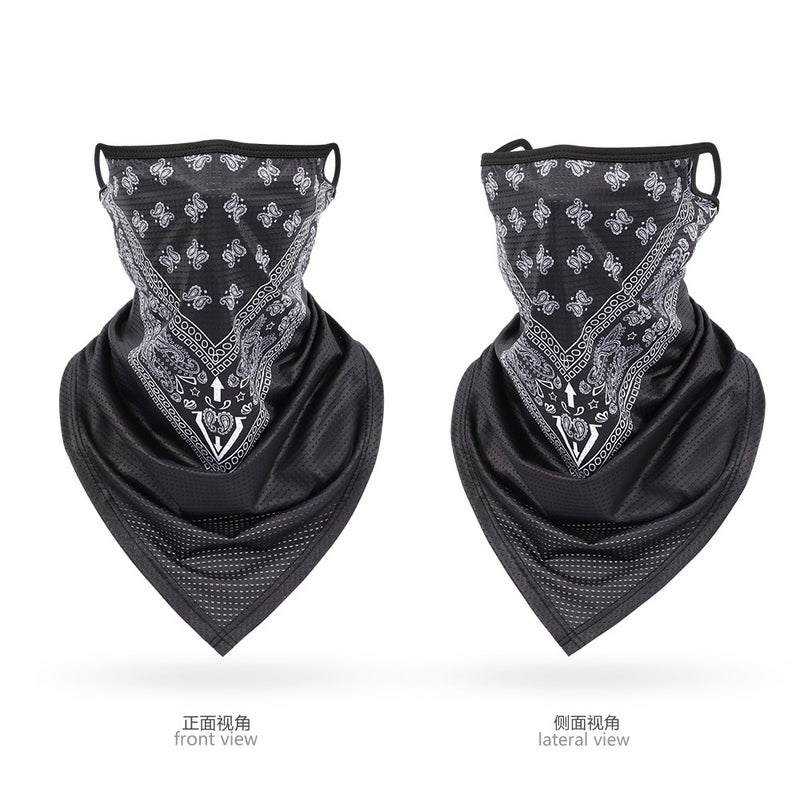 Generic Ice Silk Mesh Triangle Bandana Breathable Cycling UV Protection Unisex Outdoor Neck Gaiter V-shaped black cashew flower