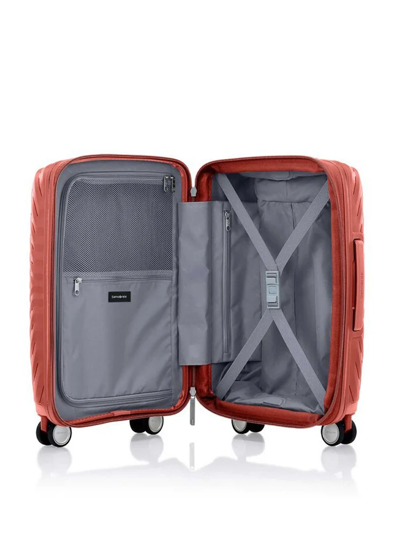Samsonite 55 octolite neo suitcase cabin size 55 cm / 20 inch, 4 spinner wheels, polypropylene, coral|tsa combination lock|expandable|anti-theft secuirty zipper|inner mesh pocket - 3 years international warranty  | Best Price UAE