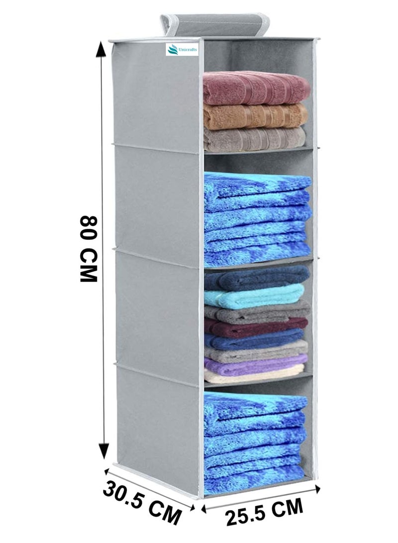 UNICRAFTS Hanging Organizer 4 Shelves NonWoven Foldable Organizer Wardrobe Organiser for Regular Garments 4 Tier Pack of 2 1Pink 1Grey - Image 5