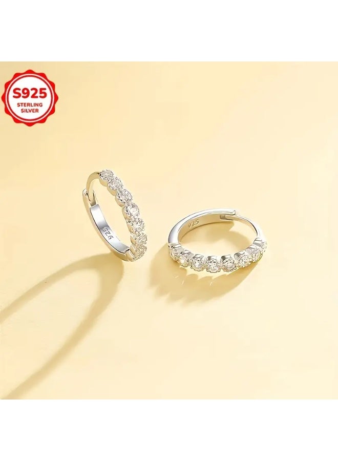 aeen S925 Sterling Silver Zircon Huggie Hoop Earrings – Elegant 3A Grade Zirconia Design, Perfect for Daily Wear, Weddings & Special Occasions - Image 3