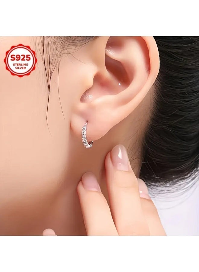 aeen S925 Sterling Silver Zircon Huggie Hoop Earrings – Elegant 3A Grade Zirconia Design, Perfect for Daily Wear, Weddings & Special Occasions - Image 5