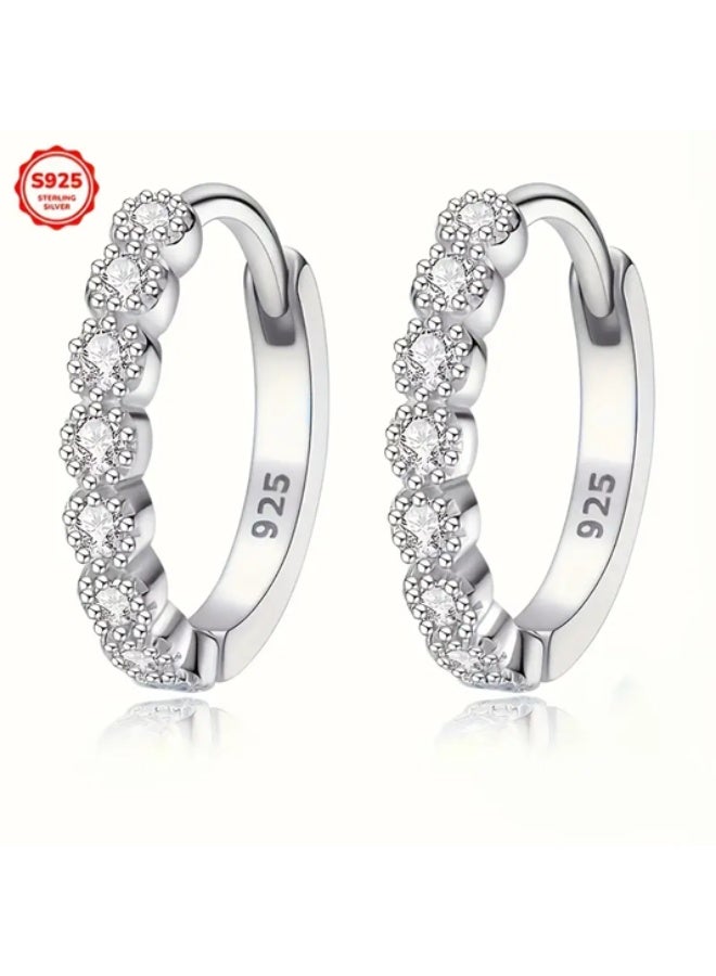 aeen S925 Sterling Silver Zircon Huggie Hoop Earrings – Elegant 3A Grade Zirconia Design, Perfect for Daily Wear, Weddings & Special Occasions - Image 1
