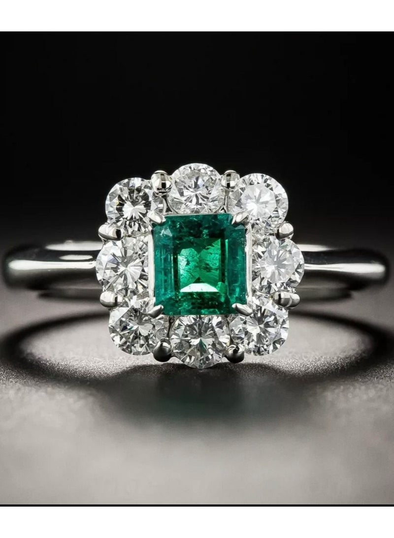 استراتيجية خاتم من الفضة الإسترليني عيار 925 مرصع بالزركونيا مع الزمرد الصناعي - Image 1