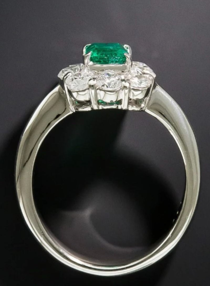 استراتيجية خاتم من الفضة الإسترليني عيار 925 مرصع بالزركونيا مع الزمرد الصناعي - Image 4