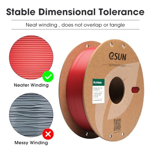 eSUN PLA Basic Filament 1.75mm, 3D Printer Filament High Speed PLA for Fast Printing, 1KG Spool (2.2 LBS) 3D Printing Filament for High Speed 3D Printers, Fire Engine Red - Image 2