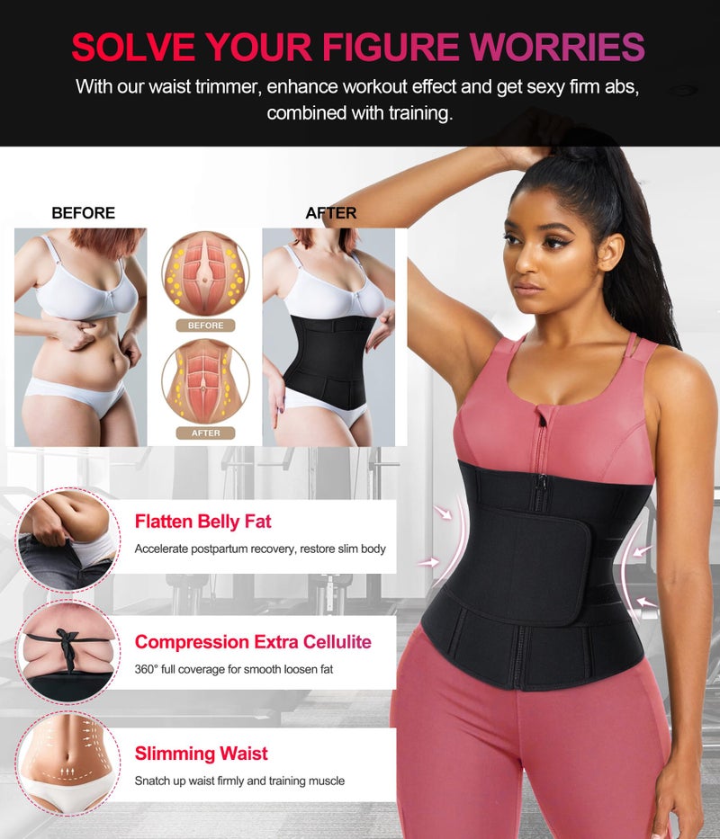 TrainingGirl Women Waist Trainer Cincher Corset Tummy Control Workout Sweat Band Slimmer Belly Belt Weight Loss Sports Girdle (Black, Small) - Image 2