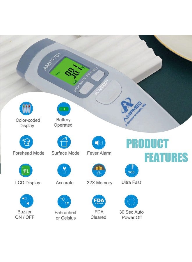 Amplim Non-Contact Forehead Thermometer for Kids and Adults. AmpMed FSA HSA Approved No-Touch Baby Head Temporal Thermometer. Touchless Digital Fever Thermometer for Accurate Temperature Reading - Image 2