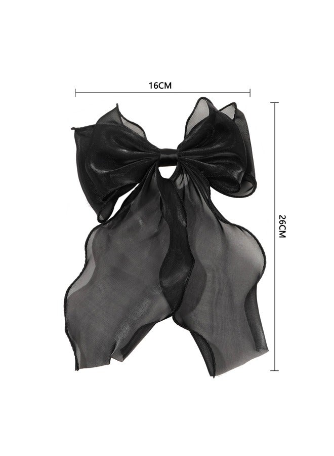 GUSGU 6pcs Oversized Hair Bows and Ribbons for Women, Silky Satin Long Tail Bowknot Barrettes With Metal Clips Ponytail Hair Accessories for Adult Teens - Image 2