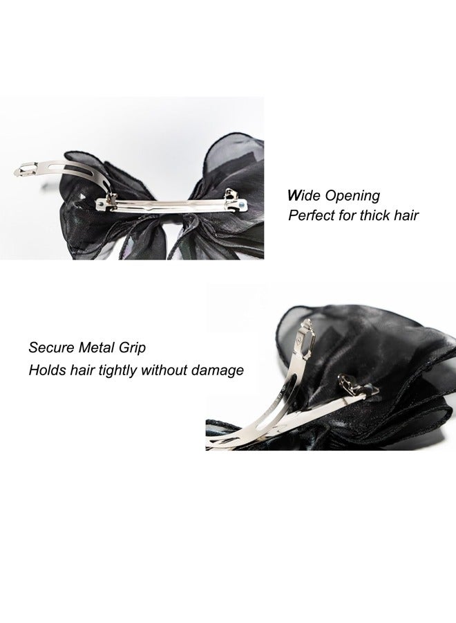 GUSGU 6pcs Oversized Hair Bows and Ribbons for Women, Silky Satin Long Tail Bowknot Barrettes With Metal Clips Ponytail Hair Accessories for Adult Teens - Image 3