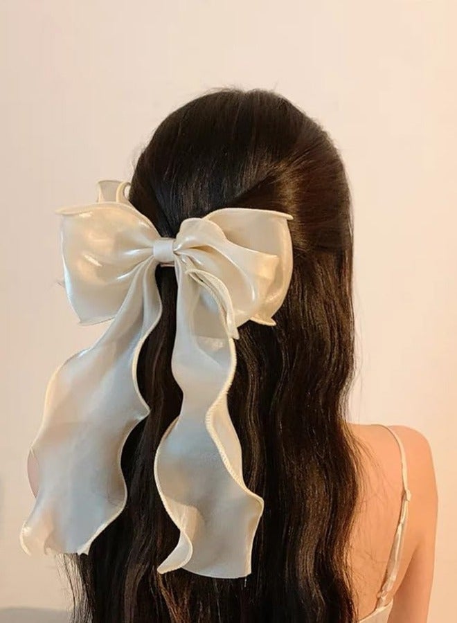 GUSGU 6pcs Oversized Hair Bows and Ribbons for Women, Silky Satin Long Tail Bowknot Barrettes With Metal Clips Ponytail Hair Accessories for Adult Teens - Image 5