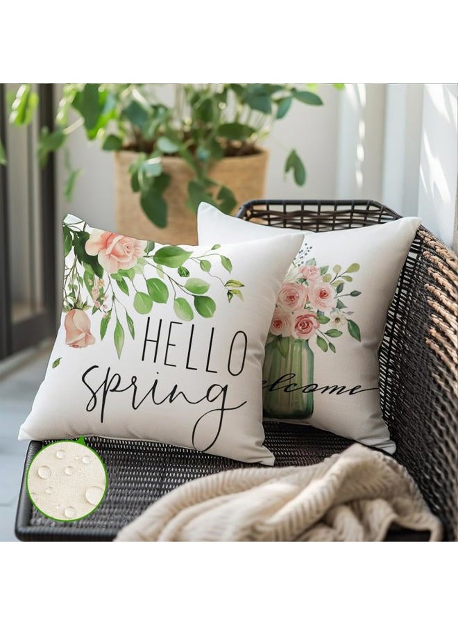 RABUSOFA Outdoor Spring Pillow Covers 18x18 Inch Set of 4 Waterproof Spring Decorations for Home,Green Farmhouse Decor Throw Decorative Pillows for Couch Patio - Image 4