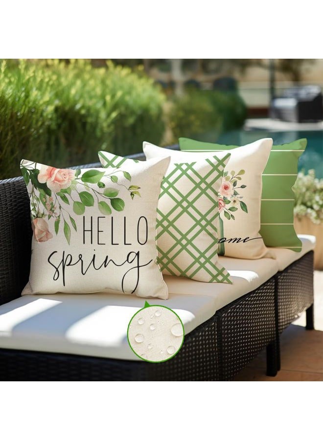 RABUSOFA Outdoor Spring Pillow Covers 18x18 Inch Set of 4 Waterproof Spring Decorations for Home,Green Farmhouse Decor Throw Decorative Pillows for Couch Patio - Image 5