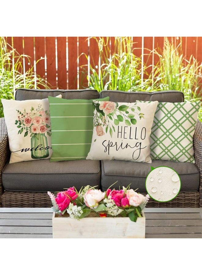RABUSOFA Outdoor Spring Pillow Covers 18x18 Inch Set of 4 Waterproof Spring Decorations for Home,Green Farmhouse Decor Throw Decorative Pillows for Couch Patio - Image 3