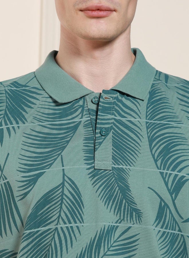 Dennis Lingo Regular Fit Sage Green Cotton-Poly Polo Neck T-Shirt - Image 5