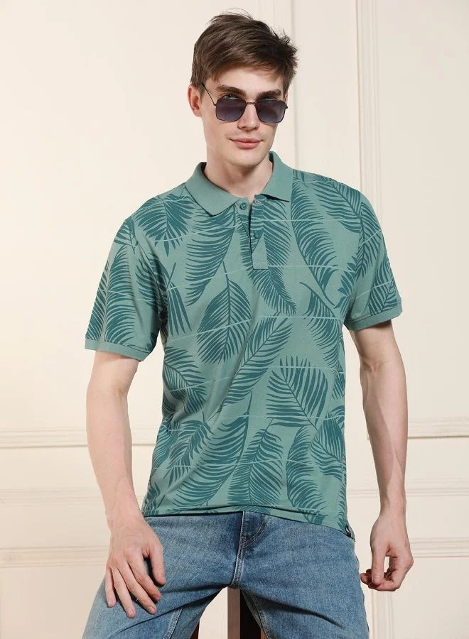 Dennis Lingo Regular Fit Sage Green Cotton-Poly Polo Neck T-Shirt