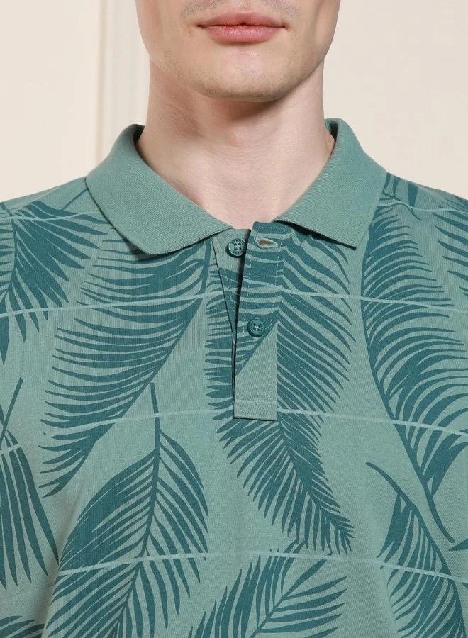 Dennis Lingo Regular Fit Sage Green Cotton-Poly Polo Neck T-Shirt