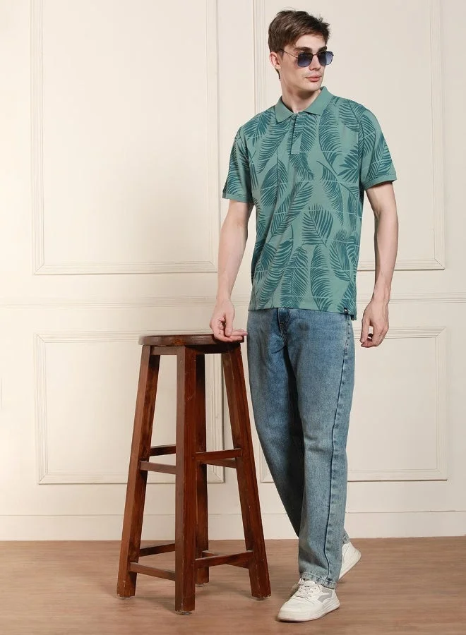 Dennis Lingo Regular Fit Sage Green Cotton-Poly Polo Neck T-Shirt
