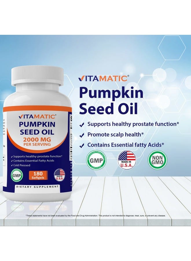 Vitamatic Pumpkin Seed Oil 2000mg Softgel Capsules per Serving - 180 Softgels - 1000mg per softgel - Image 2