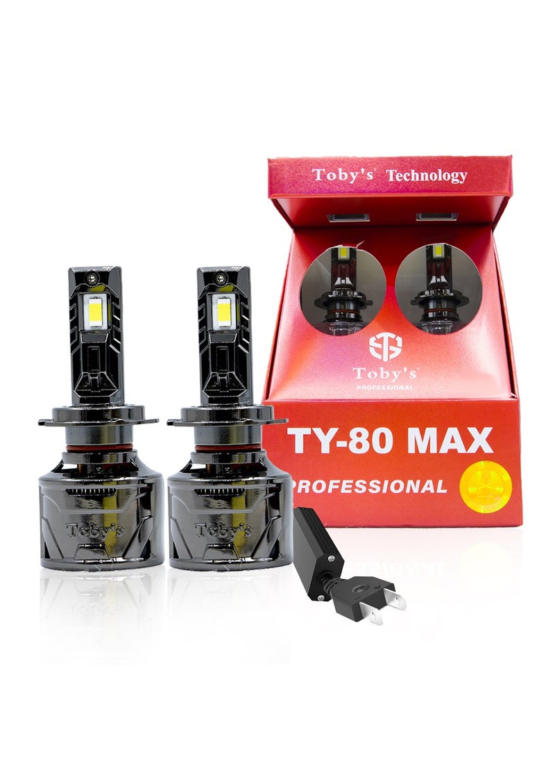 Toby's Toby's TY80 MAX H7 2 Pieces 160W (Pair) Original Tested LED Headlight Bulb Assembly 16000 Lumens(Pair) 80W/Piece Power Xtreme Bright With Color Temperature 6500K  - Image 1