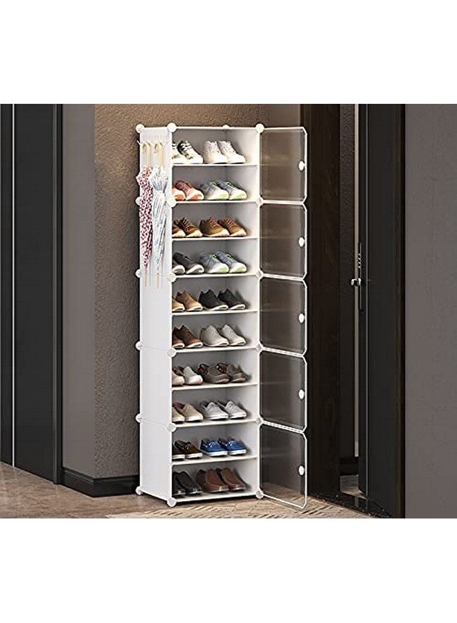 AYSIS Portable Shoe Rack Organizer 30 Pair Tower Shelf Storage Cabinet Stand Expandable for Heels, Boots, Slippers, (Plastic-Double-10-Layer-White) - Image 1