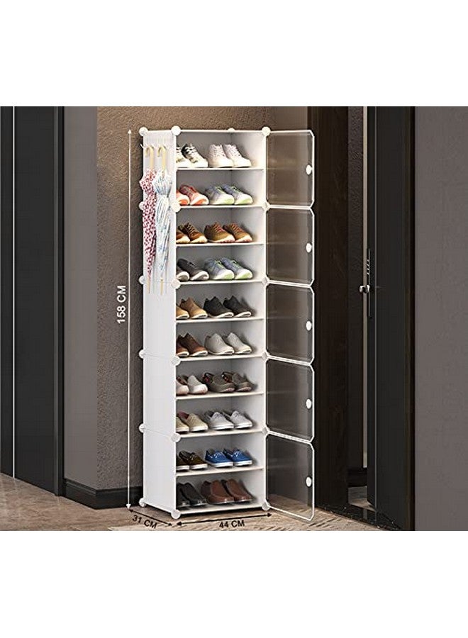 AYSIS Portable Shoe Rack Organizer 30 Pair Tower Shelf Storage Cabinet Stand Expandable for Heels, Boots, Slippers, (Plastic-Double-10-Layer-White) - Image 2