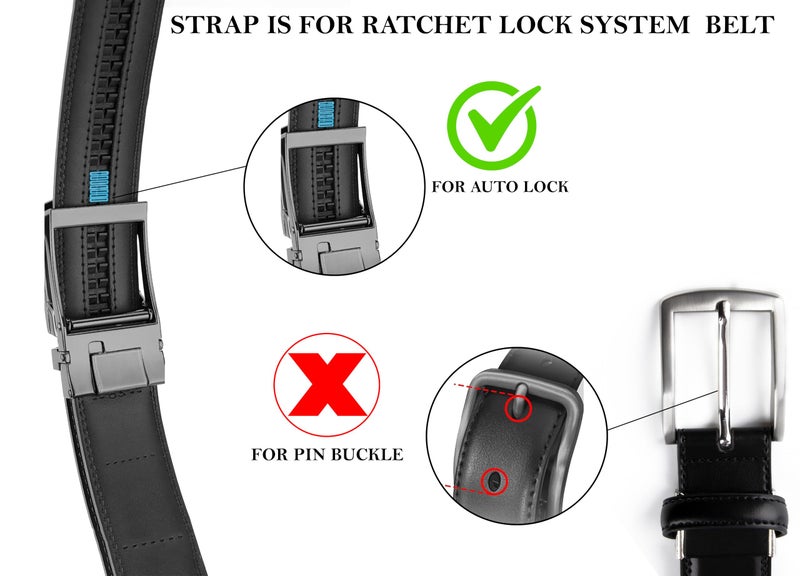 Contacts Belt Ratchet Buckle Strap Only – Waist Size Adjustable from 28" to 40" – Replacement Strap for Automatic Click Belts – No Buckle Included (15-Black) - Image 3