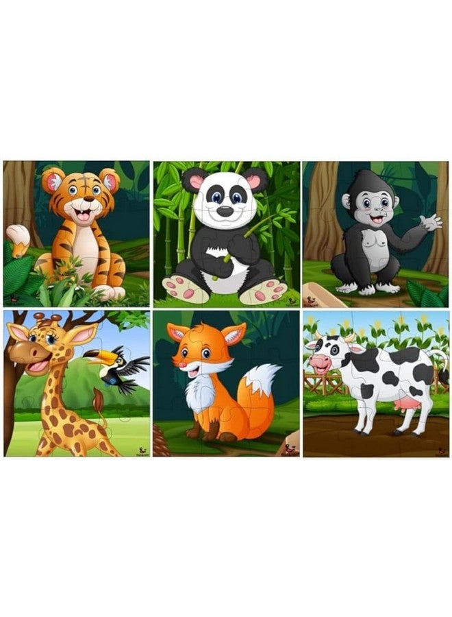 Fiddlys Wooden Jigsaw Puzzles for Kids & Children - 9 Pieces Age 3+ (Wild & Pets Animal) - Image 1
