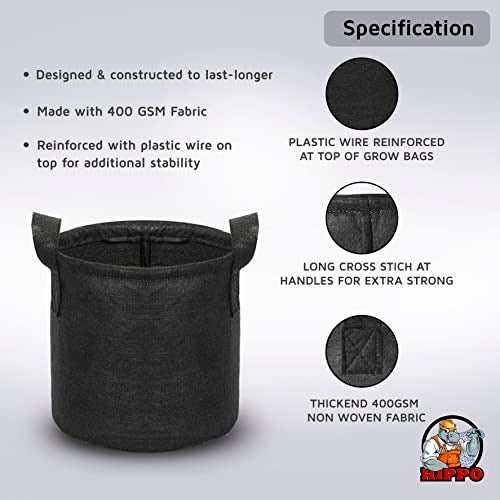 HIPPO 2 Pack Grow Bag Heavy Duty 400G Thickened Non-Woven Fabric Plant Growing Pot for Outdoor Garden (Black || 6INX8IN) - Image 3