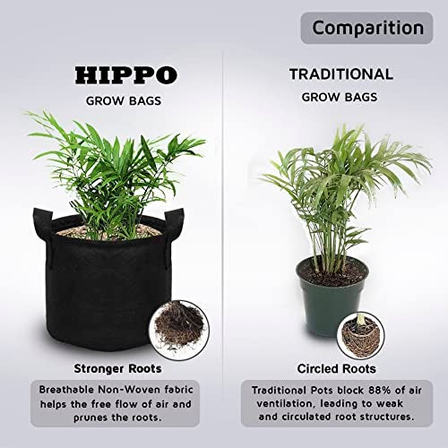 HIPPO 2 Pack Grow Bag Heavy Duty 400G Thickened Non-Woven Fabric Plant Growing Pot for Outdoor Garden (Black || 6INX8IN) - Image 2
