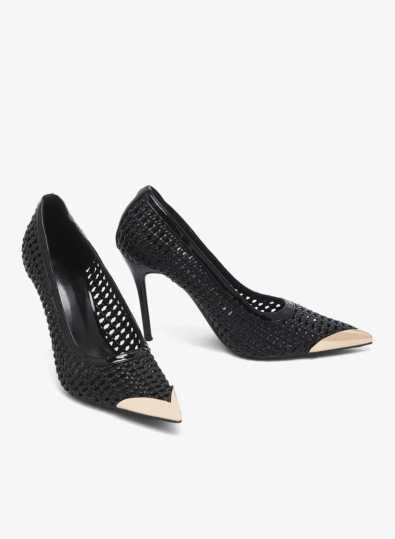 Ella Limited Edition Black Net Metallic Pump With Gold Accent High Heel With Gold Accent for Women | Best Price UAE