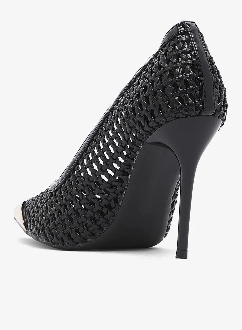 Ella Limited Edition Black Net Metallic Pump With Gold Accent High Heel With Gold Accent for Women | Best Price UAE