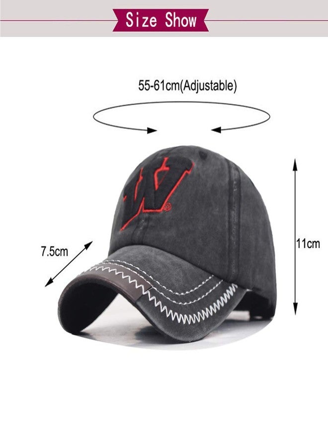 Aavjo , Denim Cotton Baseball Head Cap with Adjustable Buckle for Men Women Adults - Embroidery W - Smoky Black - Image 2