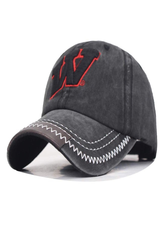 Aavjo , Denim Cotton Baseball Head Cap with Adjustable Buckle for Men Women Adults - Embroidery W - Smoky Black - Image 1