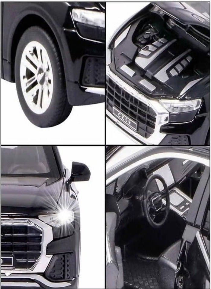 ١:٣٢ أودي Q8، سيارة نموذجية معدنية مصنوعة من سبائك معدنية مع خاصية السحب للخلف، مع صوت وضوء، لعبة سيارة صغيرة - أفضل هدايا الألعاب (أسود) - Image 3