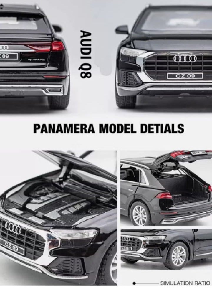 ١:٣٢ أودي Q8، سيارة نموذجية معدنية مصنوعة من سبائك معدنية مع خاصية السحب للخلف، مع صوت وضوء، لعبة سيارة صغيرة - أفضل هدايا الألعاب (أسود) - Image 4